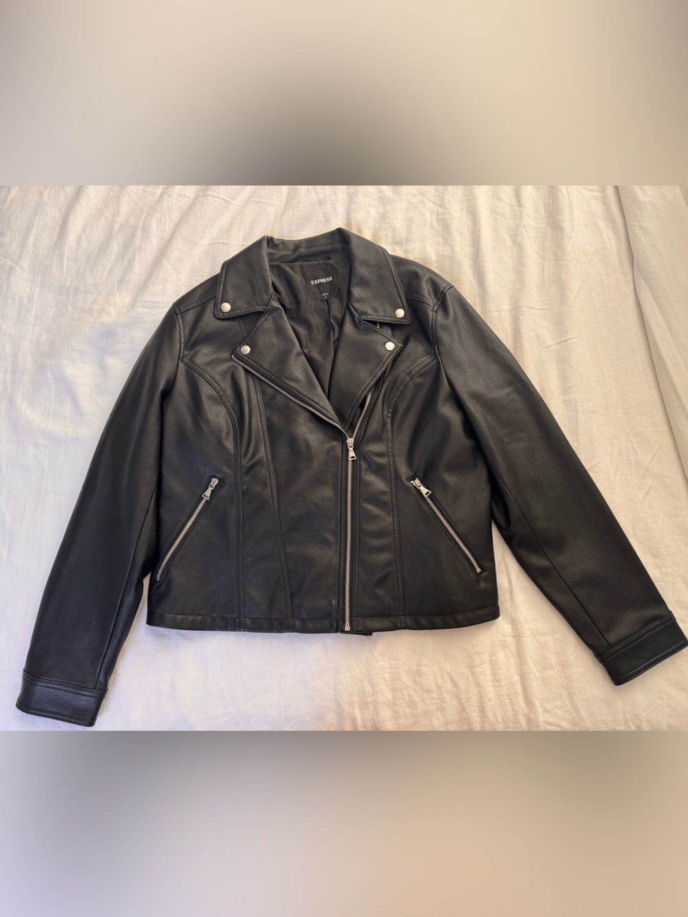 Express Black Faux Leather Bomber Jacket